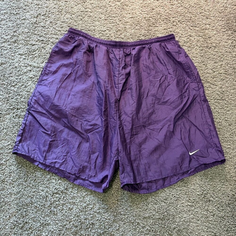 Vintage Nike Windbreaker Shorts Lined Purple Swoosh Men’s Size Large